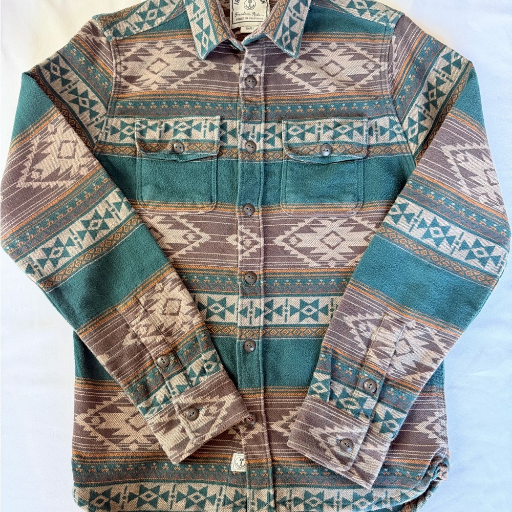 Iron & Resin Teal and Brown Patterned Casual Button Down Shirt